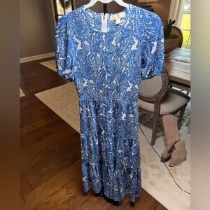 Michael Kors Blue and White Floral Tiered Maxi Dress